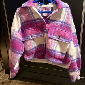SO Vibrant Pink and Purple Plaid Jacket Cropped